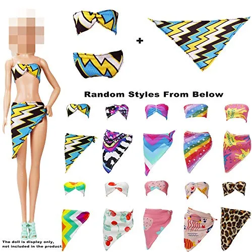 27 Pieces Doll Swimwear Beach Bathing Clothes Kit Including 10 Bikini Swimsuit 2 Leisurewear 2 Swimming Ring 3 Fashion Glasses 5 Pairs Shoes 5 Pairs Slippers for 11 Inch Dolls