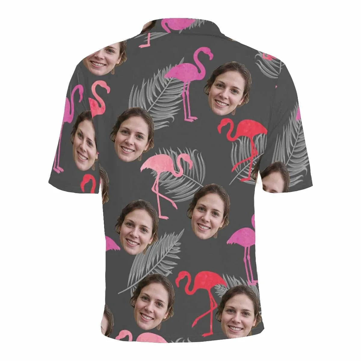 Custom Face Grey Flamingo All Over Print Polo Shirt Personalized Men's Golf Shirt