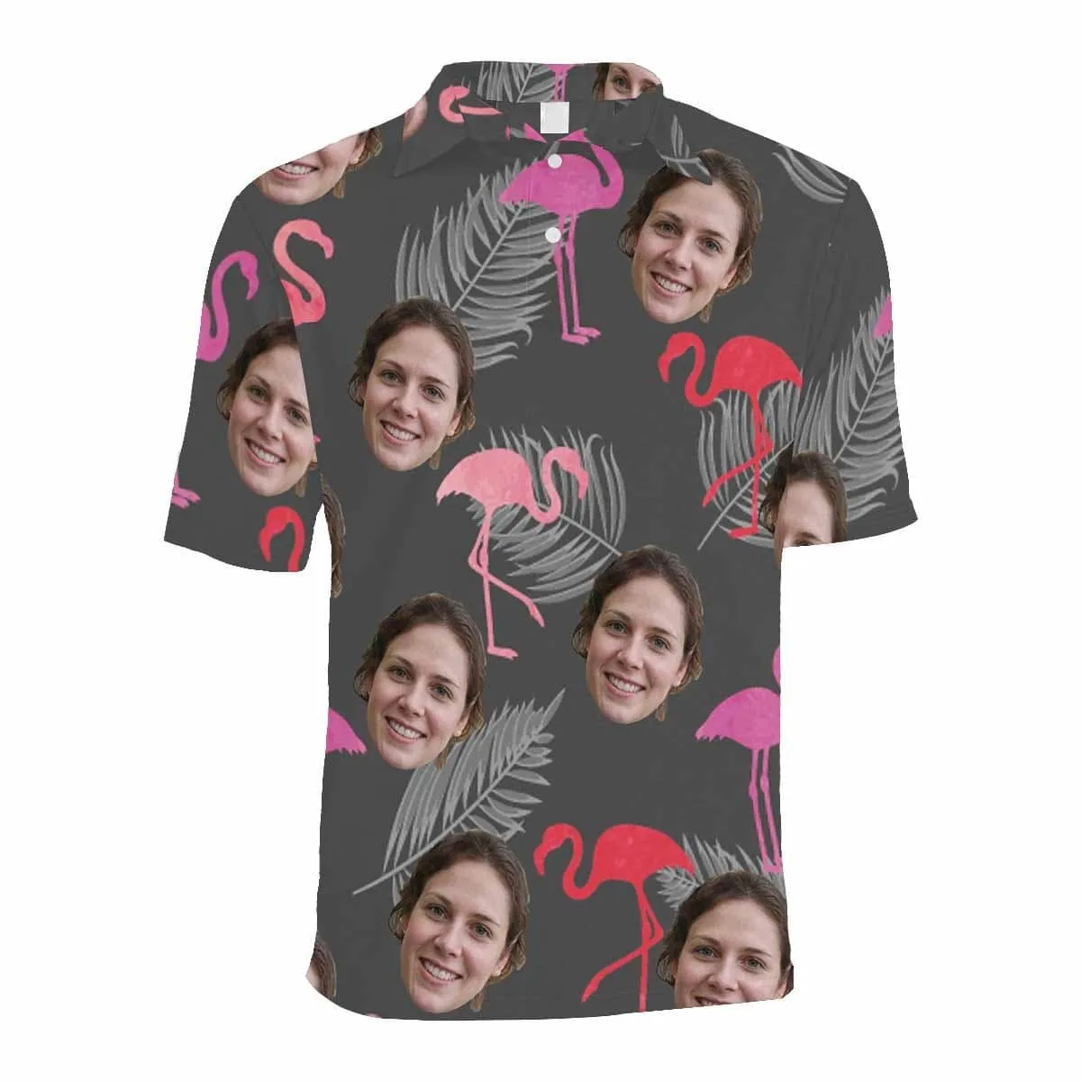 Custom Face Grey Flamingo All Over Print Polo Shirt Personalized Men's Golf Shirt