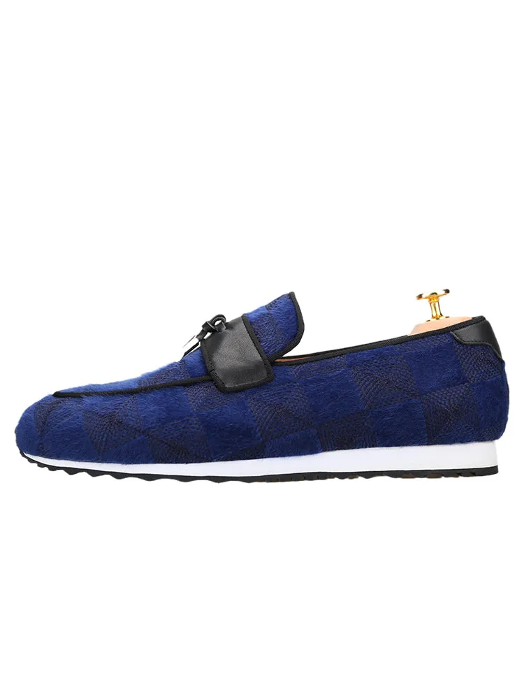 European and American style special plaid knitted fabric metal small tassel men's dad shoes handmade casual sports shoes