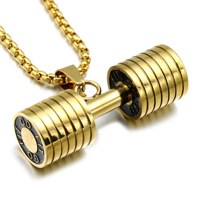 GO FIT Dumbbell Gym Fitness Barbell Pendant Men Necklace