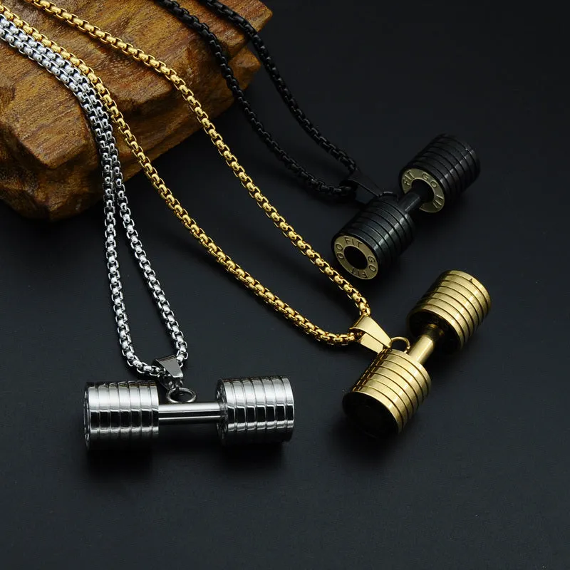 GO FIT Dumbbell Gym Fitness Barbell Pendant Men Necklace