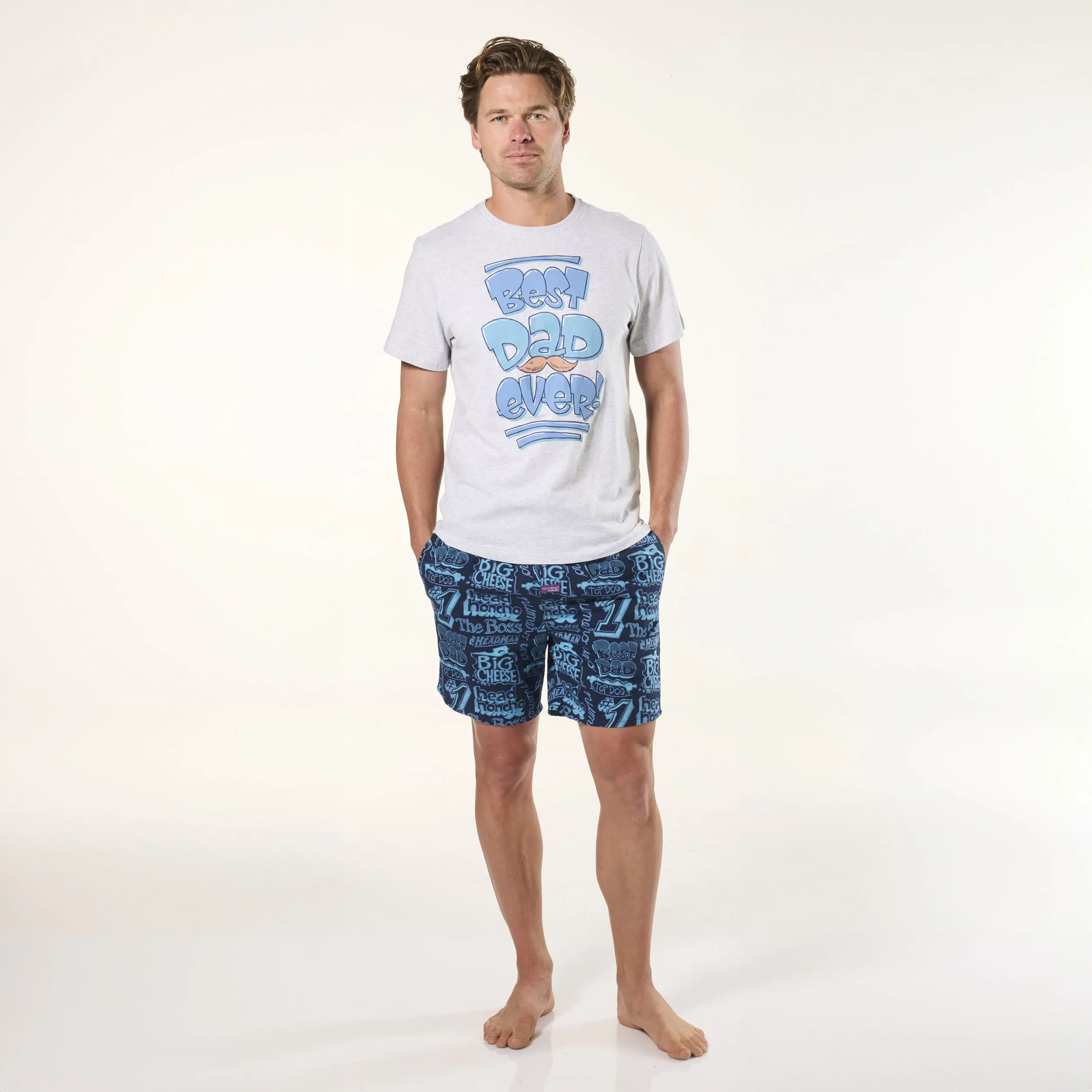 Men's Best Dad Ever Cotton Knit Pyjama Set - Blue