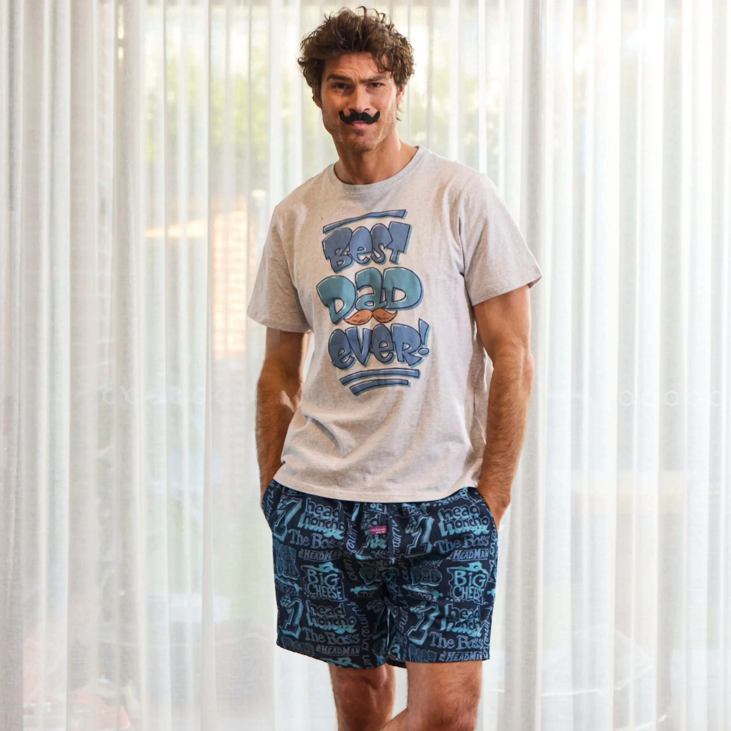 Men's Best Dad Ever Cotton Knit Pyjama Set - Blue