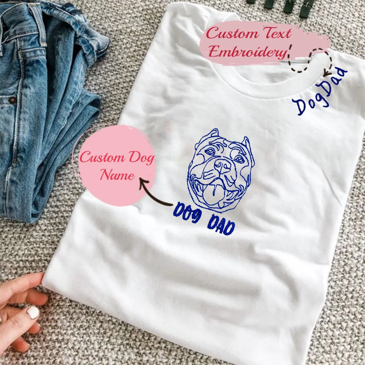 Personalized Pitbull Dog Dad Embroidered Collar Shirt, Custom Shirt with Dog Name, Best Gifts for Pitbull Lovers