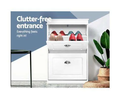 Shoe Cabinet Shoes Storage Rack White Organiser Shelf Cupboard Drawer 12 Pairs