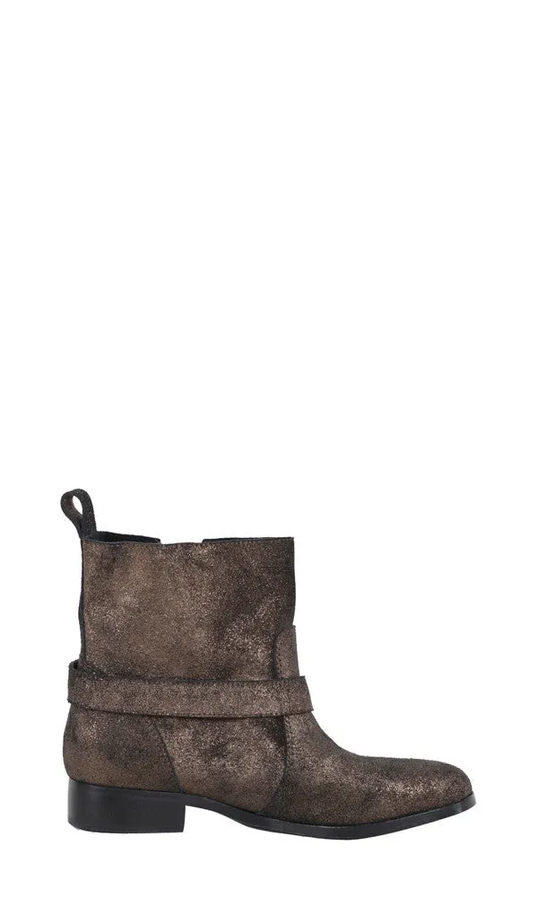 WEST METALLIC SUEDE ANKLE MOTO
